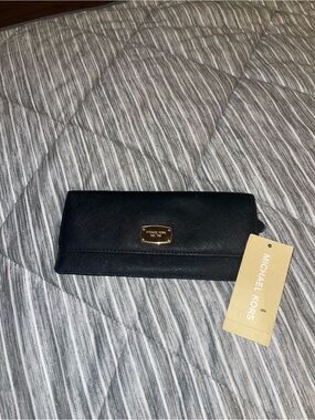 Michael Kors Black Saffiano Continental Wallet with Gold Hardware